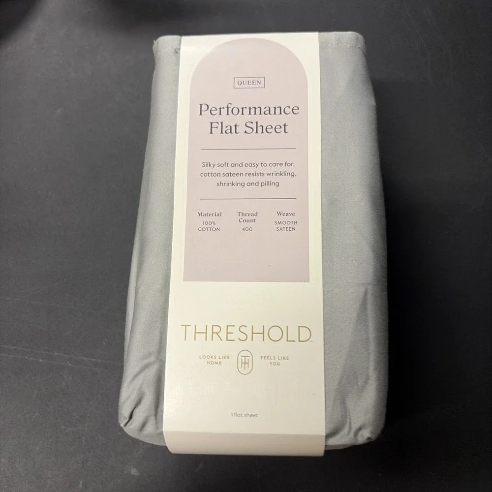 Queen 400 Thread Count Performance Flat Sheet Gray - Threshold: Cotton 28335